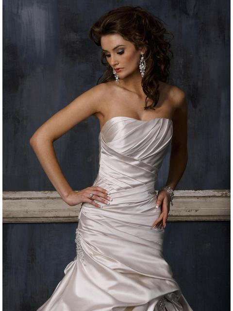 Maggie Sottero 12 Wedding Dress Fiorella Alabaster Satin Bling Ball Gown Draping