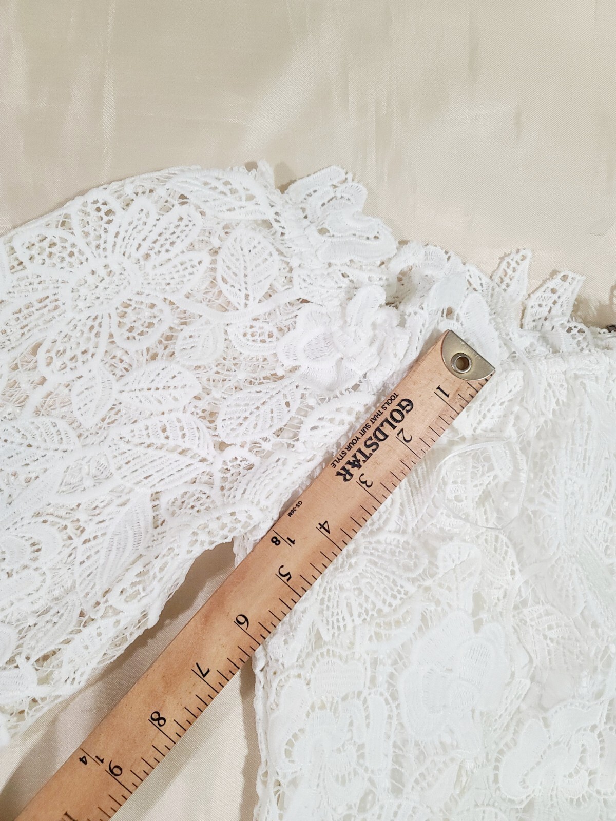 David’s Bridal Lace Sheath Wedding Dress S Off-The-Shoulder 3/4 Sleeve Ivory NWT