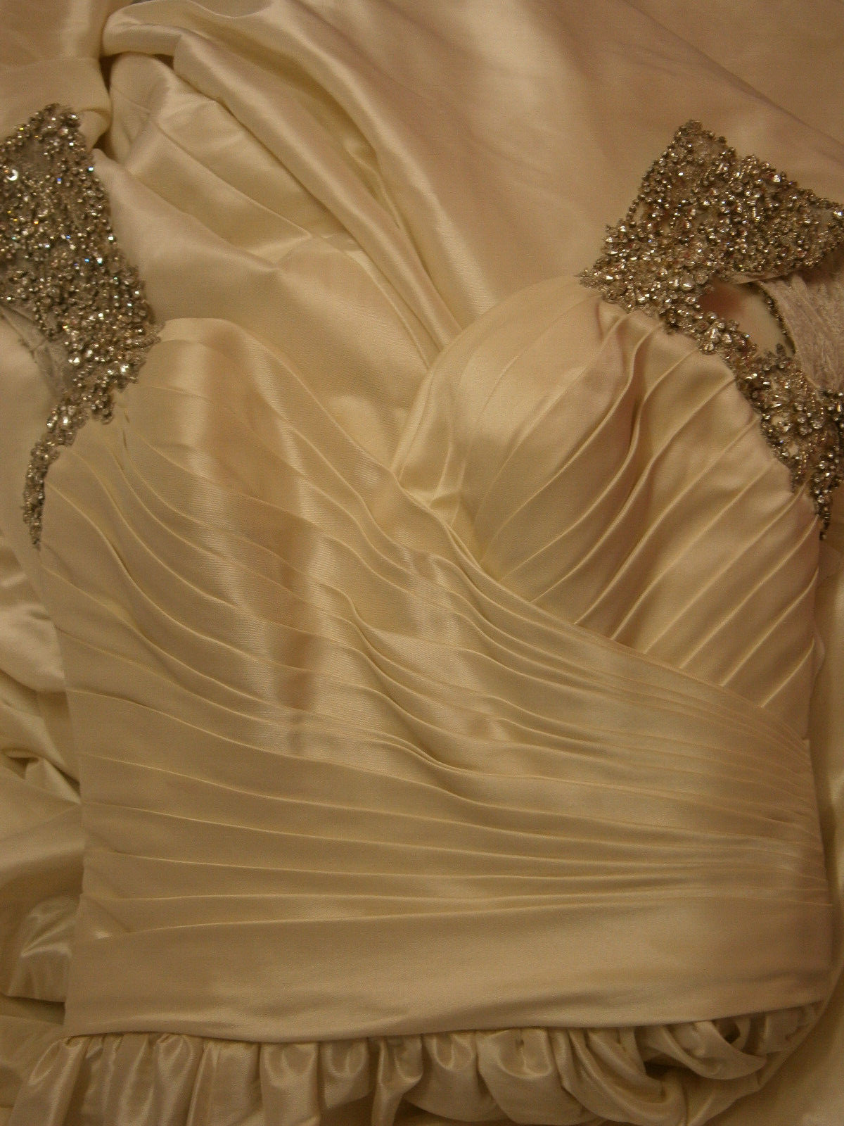 Allure 9204 Wedding Dress 8 Ivory Ball gown Satin Crystal Straps Buttons Back