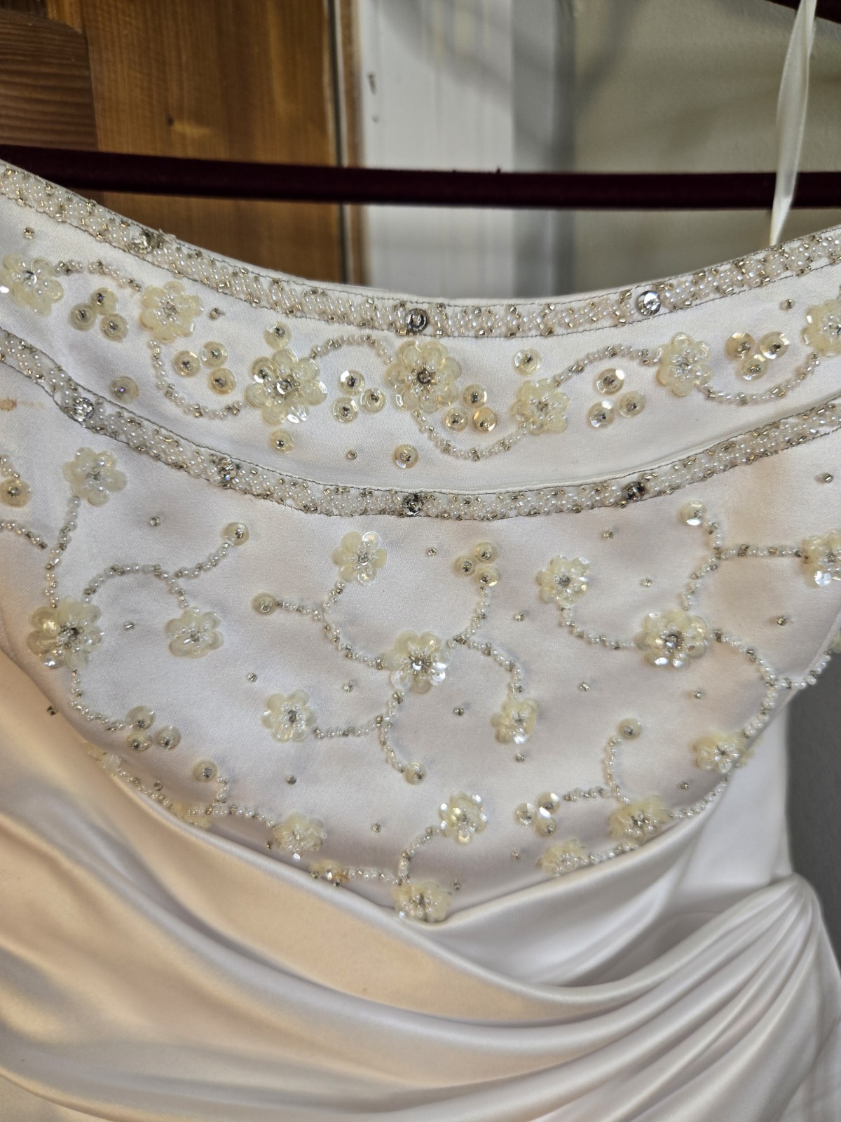 La Sposa Satin Wedding Dress With Floral Beading. *Strap Needs Repair & Cleaning