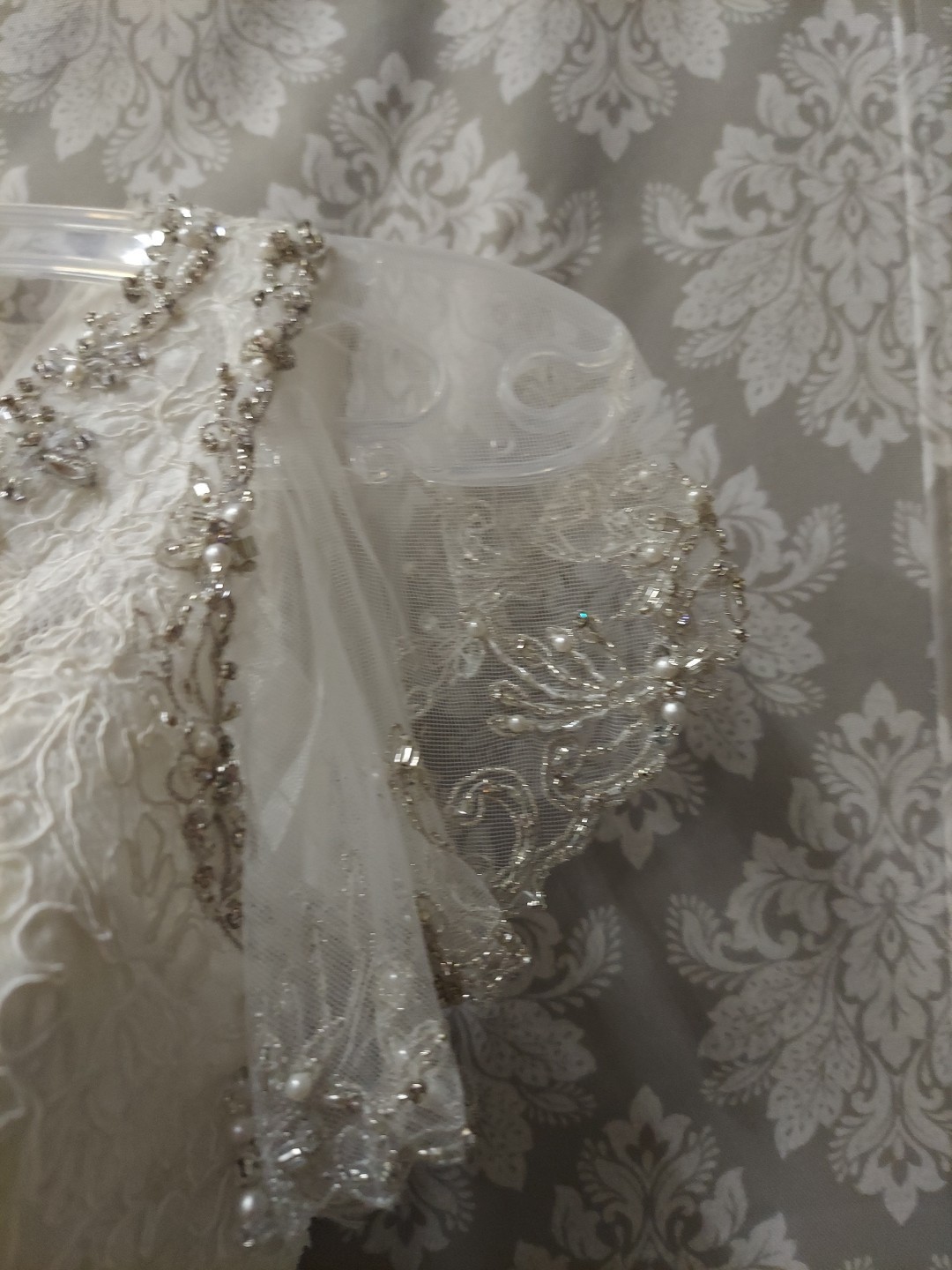 **Mori Lee Full Lace Lt Ivory Beaded Top Optional Sleeve wedding gown**