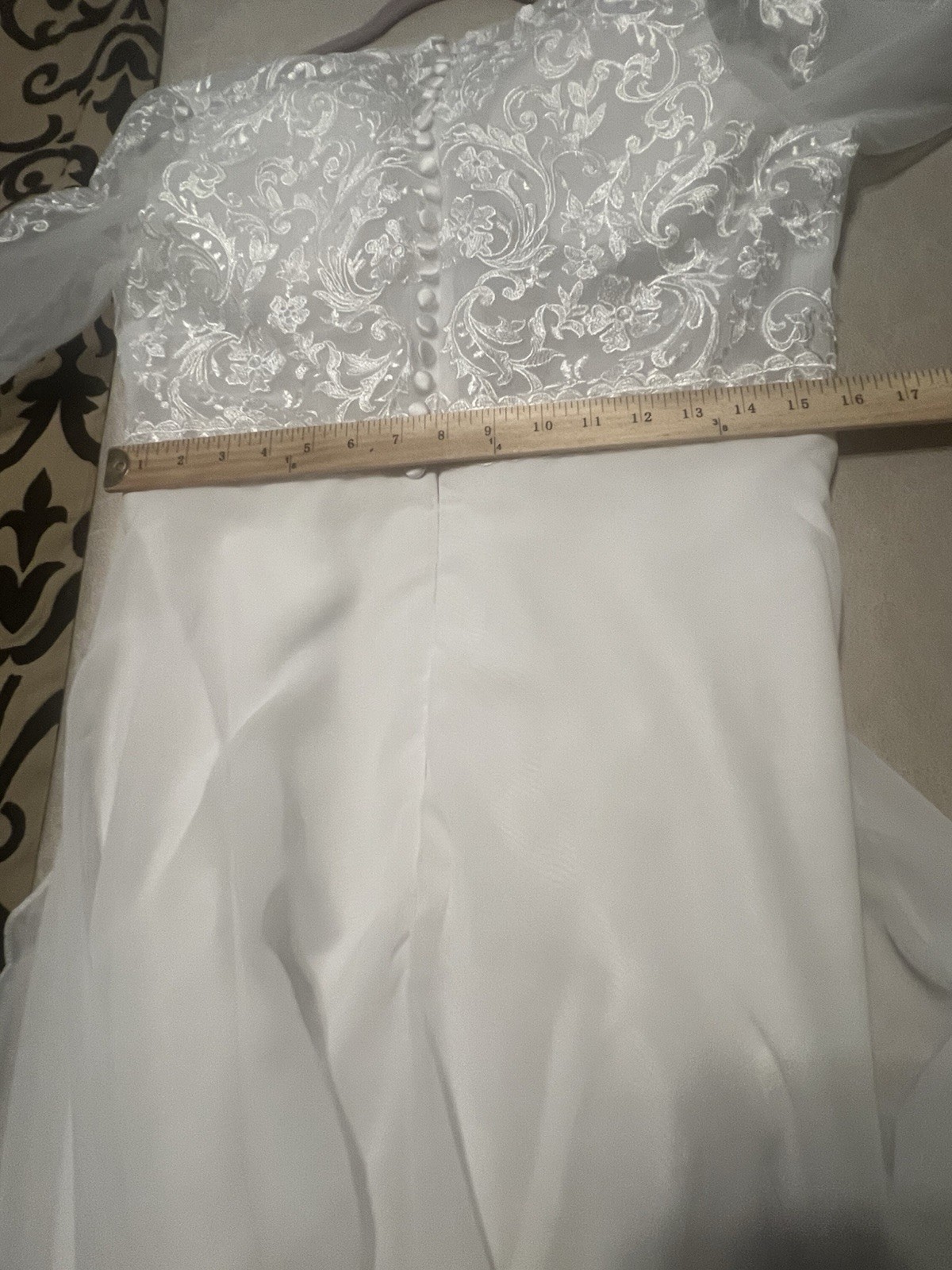 NEW Unbranded Long Sleeve V-Neck White Wedding Dress w/Lace & Illusion Bodice 12
