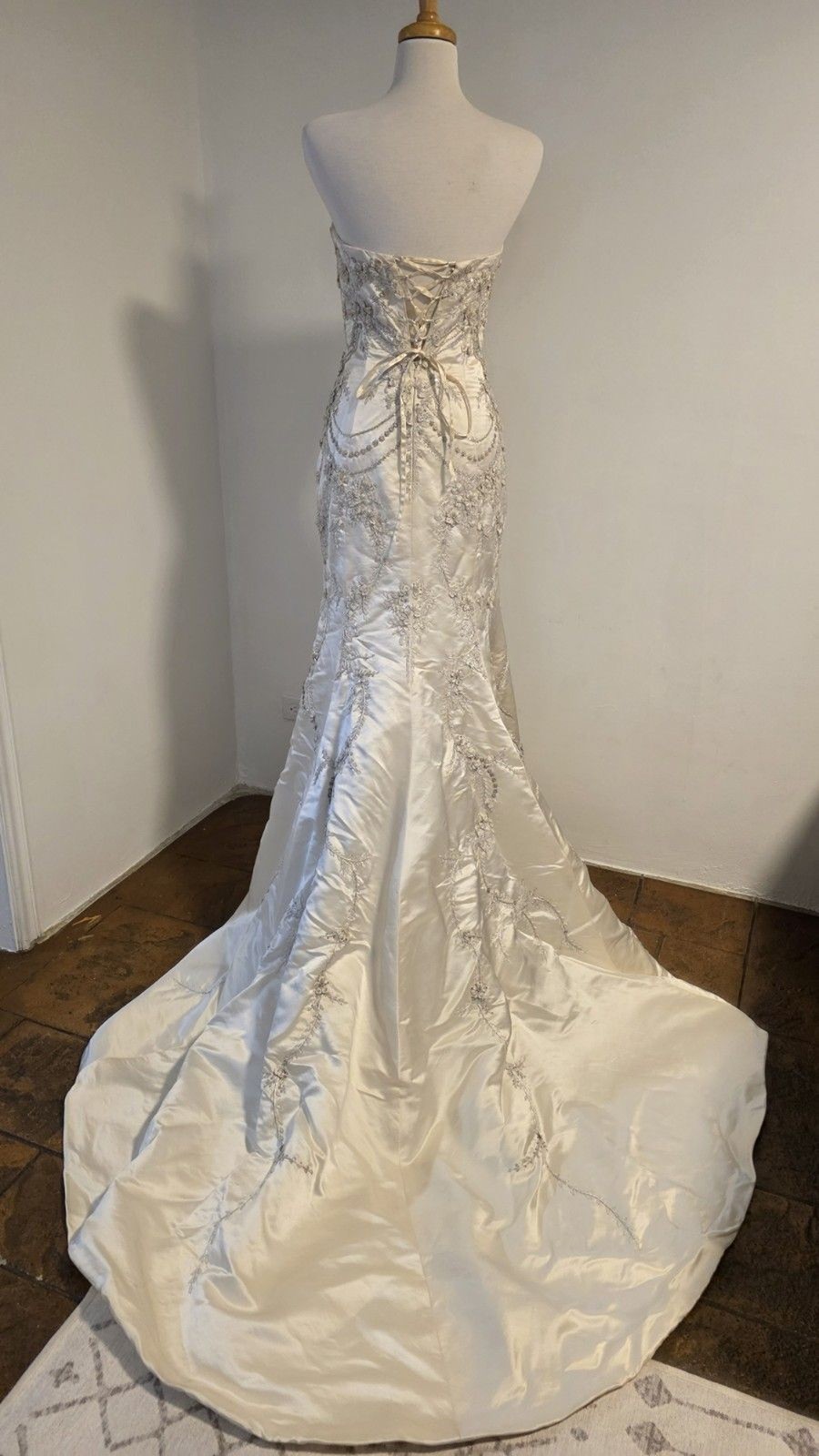 Vintage Couture Lazaro 3617 Ivory Silk Sz 10 Mermaid Beaded Wedding Dress