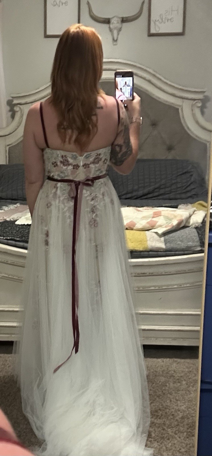Watters Ivory Embroidered Tulle A-Line Wedding Dress Sweetheart Train Sz 10