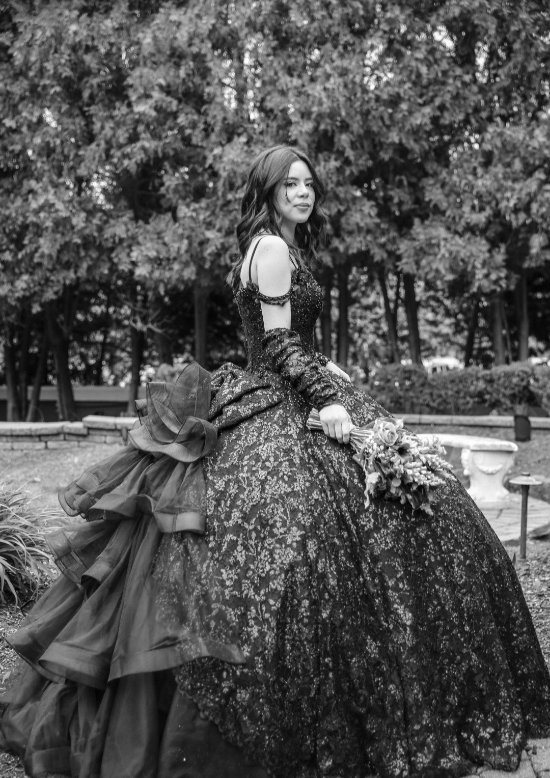 Black Lace Ball Gown Wedding Dress Off-Shoulder Long Sleeve Corset Full-Length