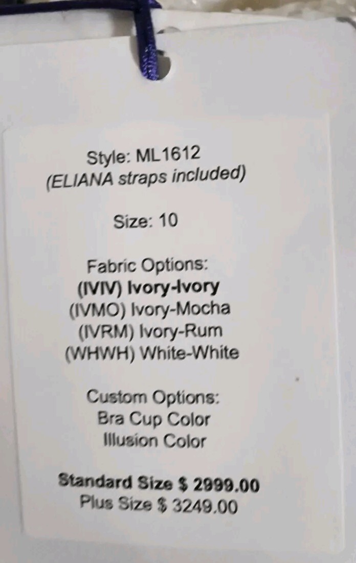 ✅️New With Tags! Size 10 Martina Liana Wedding Dress ML 1612 Ivory Colored