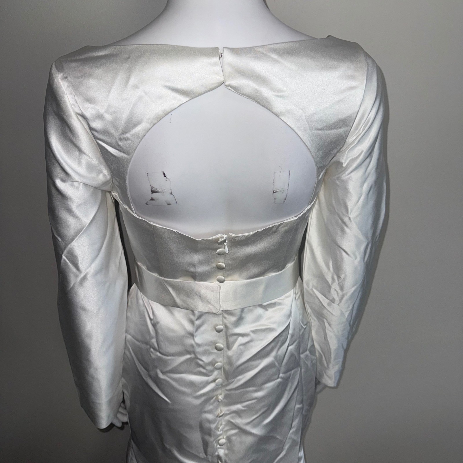 Hebeos White Satin Wedding Gown Square Neck Open Back Mermaid Bridal Dress XS