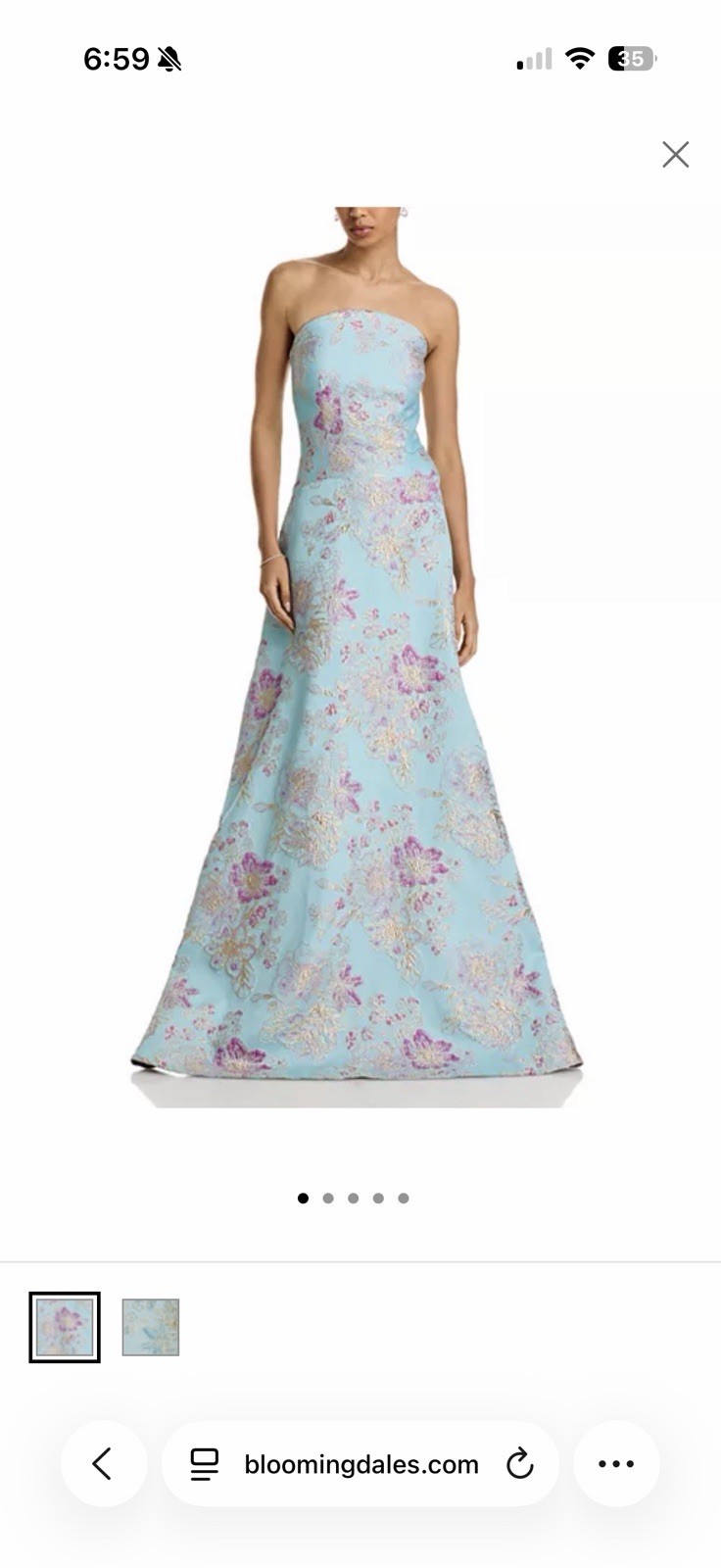 Strapless Sleeveless Blue and pink embroidered Floral Full Length A-line dress