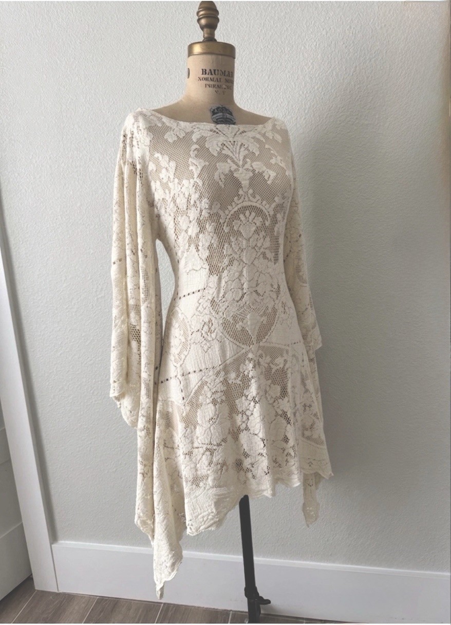 Vintage Lace Wedding Dress Boho Elopement Gown Bridal Shower Medium