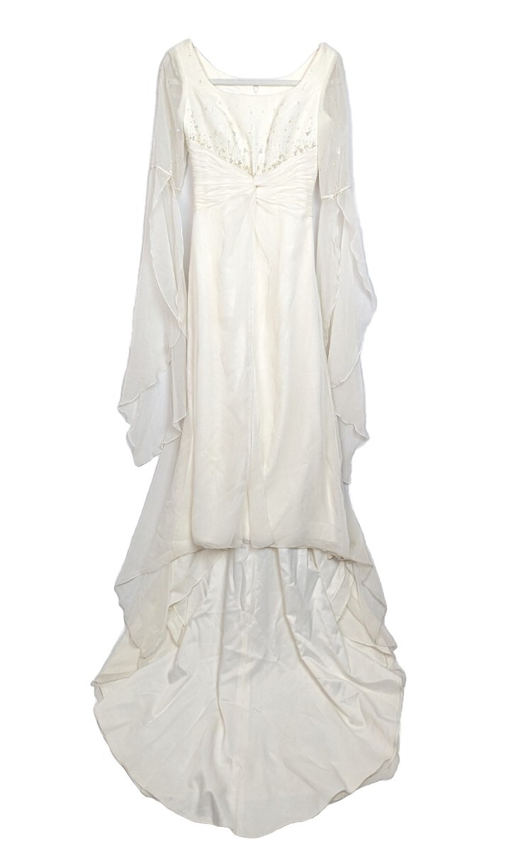 St. Patrick Sz 6 Ivory Wedding Gown Long Draped Sheer Sleeves Train Embellished