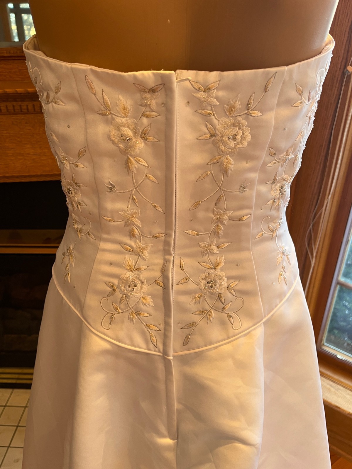 Michaelangelo White Yellow Pink Strapless David Bridal Gown Wedding Dress Size 8
