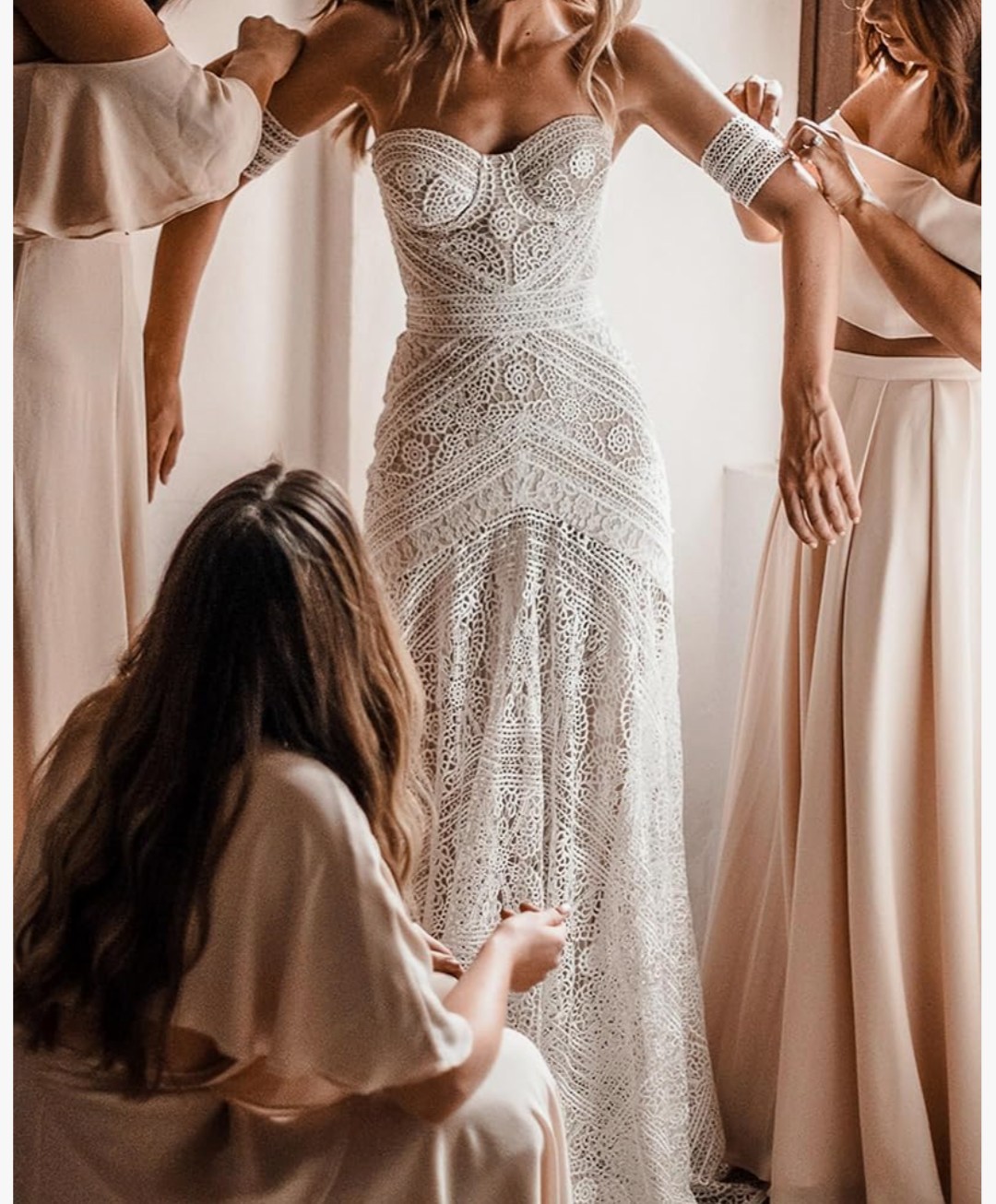 White Sweetheart Off-the-Shoulder Lace Mermaid & Trumpet Full-Length Dress