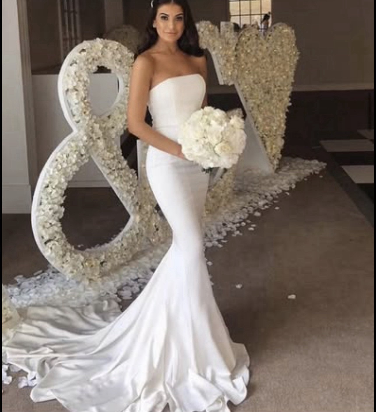 White Bridal Strapless Formal Gown By Abyss by Abby Cavalli Wedding Dress S