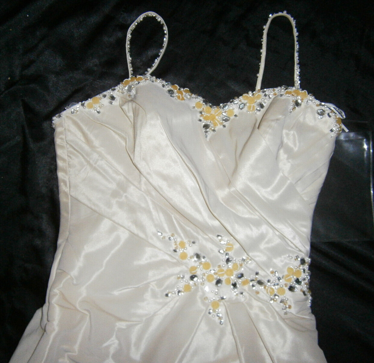Anjolique Wedding Dress 12 Champagne Yellow Gems Beaded Ballgown Train NWT