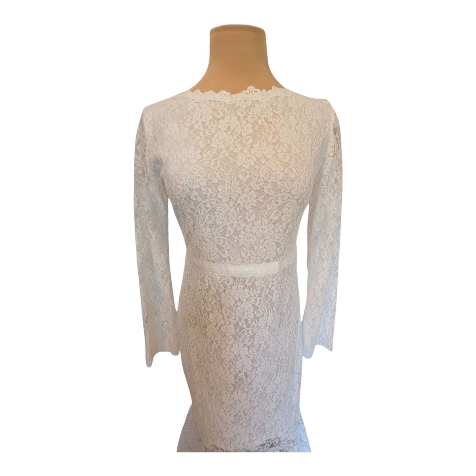High Low Lace Long Sleeve Beach Wedding Dress Mermaid Bridal Gown Large Whimsy