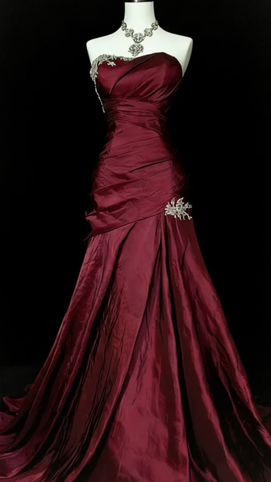 Burgundy Vintage Wedding Dresses Taffeta Mermaid Satin Lace up Bridal Gowns