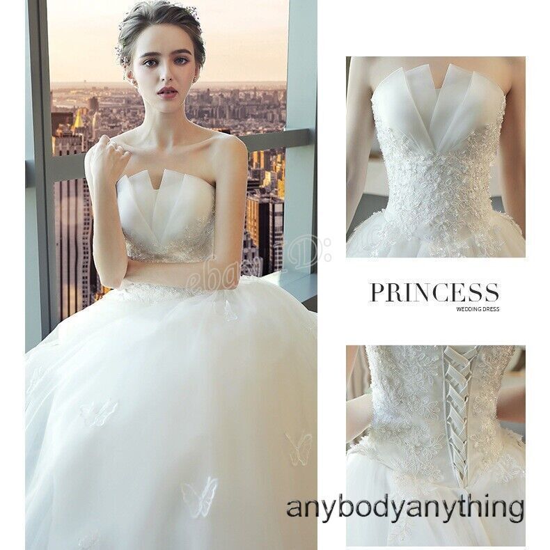 Long Tail Brides Wedding Dress White Off Shoulder Lace Ball Gown Princess Dress