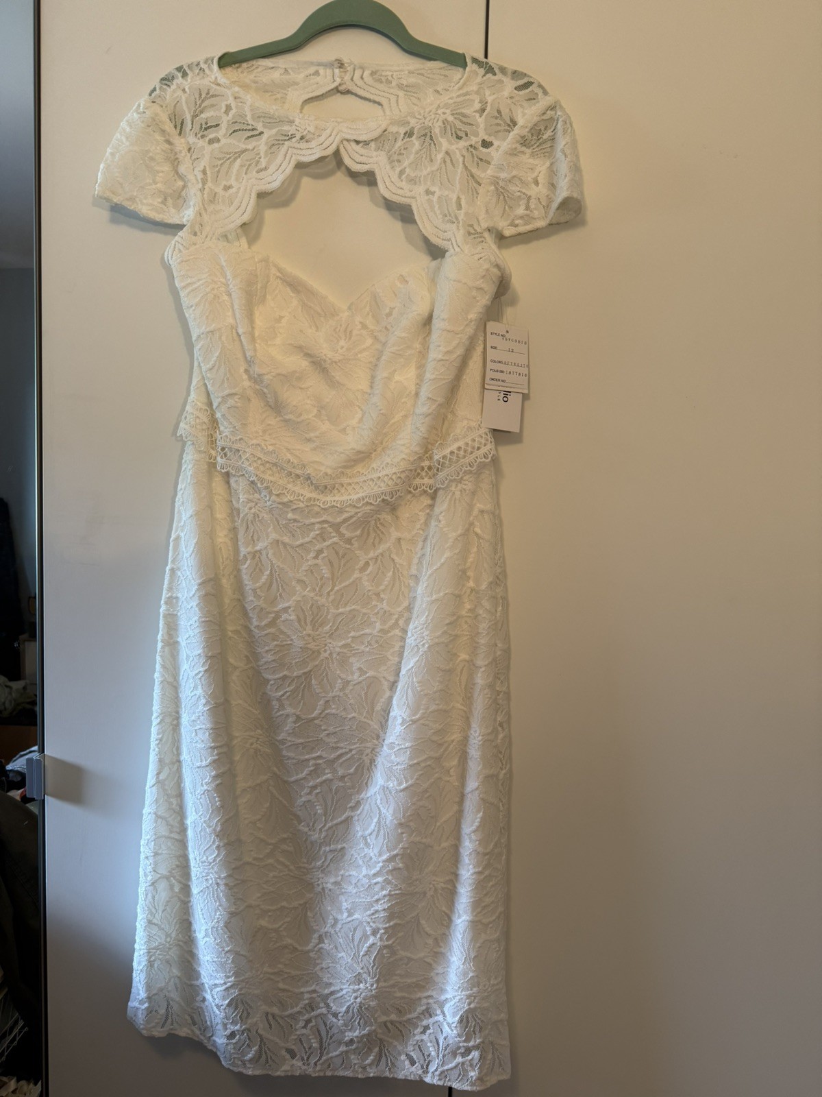 Davids Bridal Soft White Cap Lace Dress With Scalloped Keyhole Back Sz 10 NWT