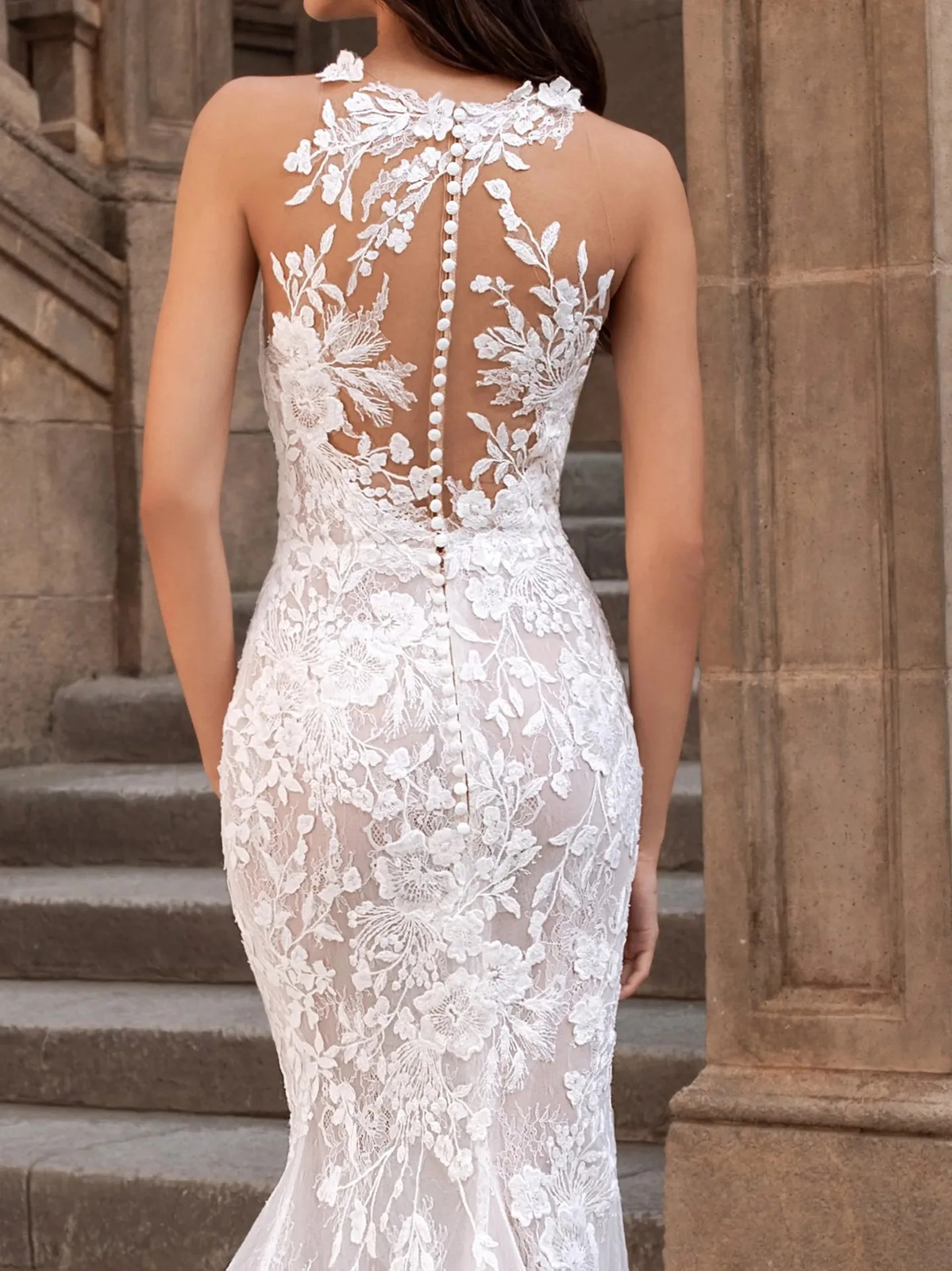 Sexy Mermaid Lace Appliques Wedding Dress Tulle Court Train Lllusion Bridal Gown