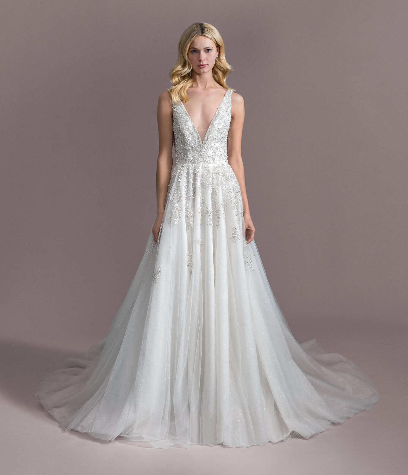 Allison Webb 4953 Marcella Wedding Dress 10 Ivory Silver Gold Sparkle Illusion V