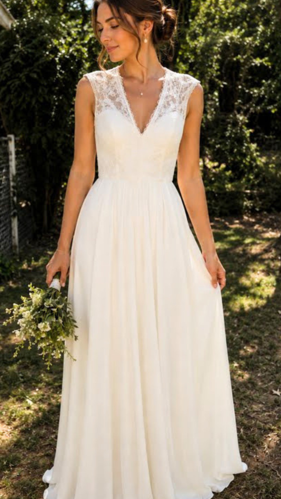 Mori Lee Madeline Gardner Wedding Dress Lace Chiffon Bridal Gown V-Neck