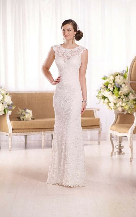 Essence of Australia D2009 Wedding Dress Lace High Neck Low Back Lace Stretch 14