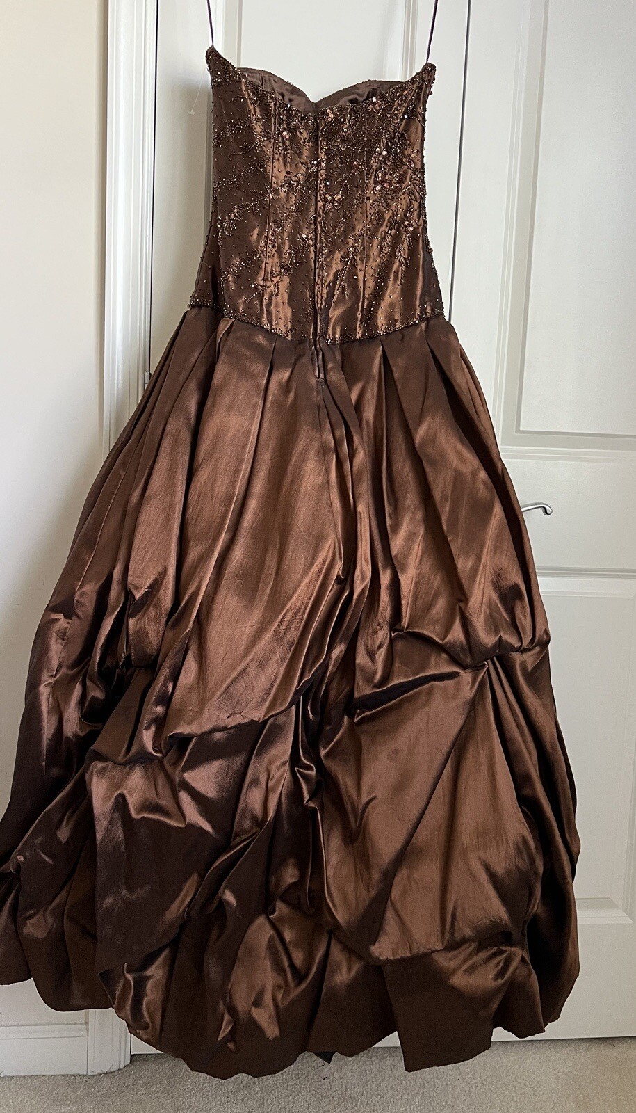 YSA Makino Silk Taffeta Mermaid Gown Brown Beautiful Beads Embellished WOW
