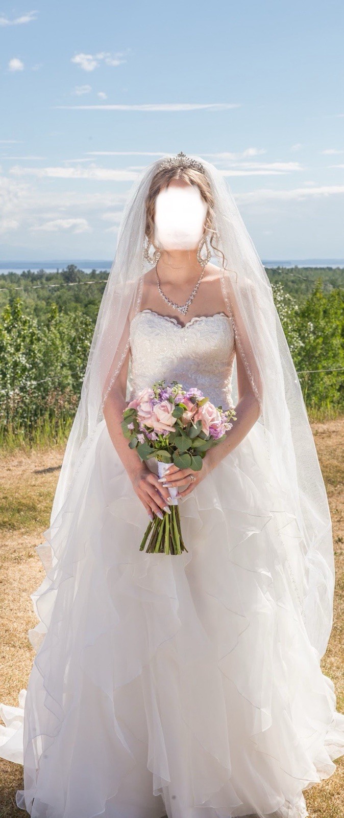 Lace & Organza Petite Wedding Dress Size S/2 White