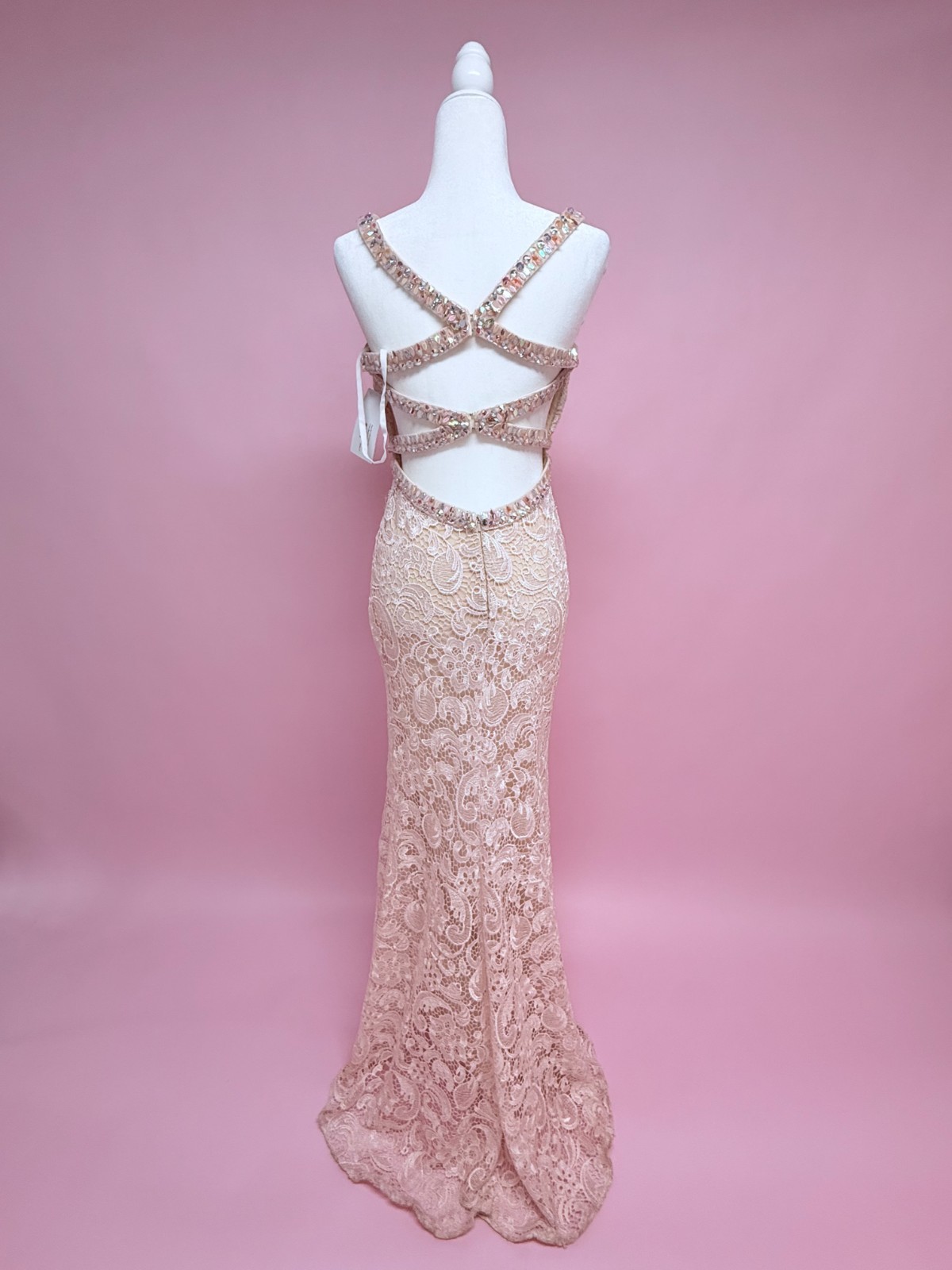 Allure Bridals Blush Colored Sequined Gown Size 6