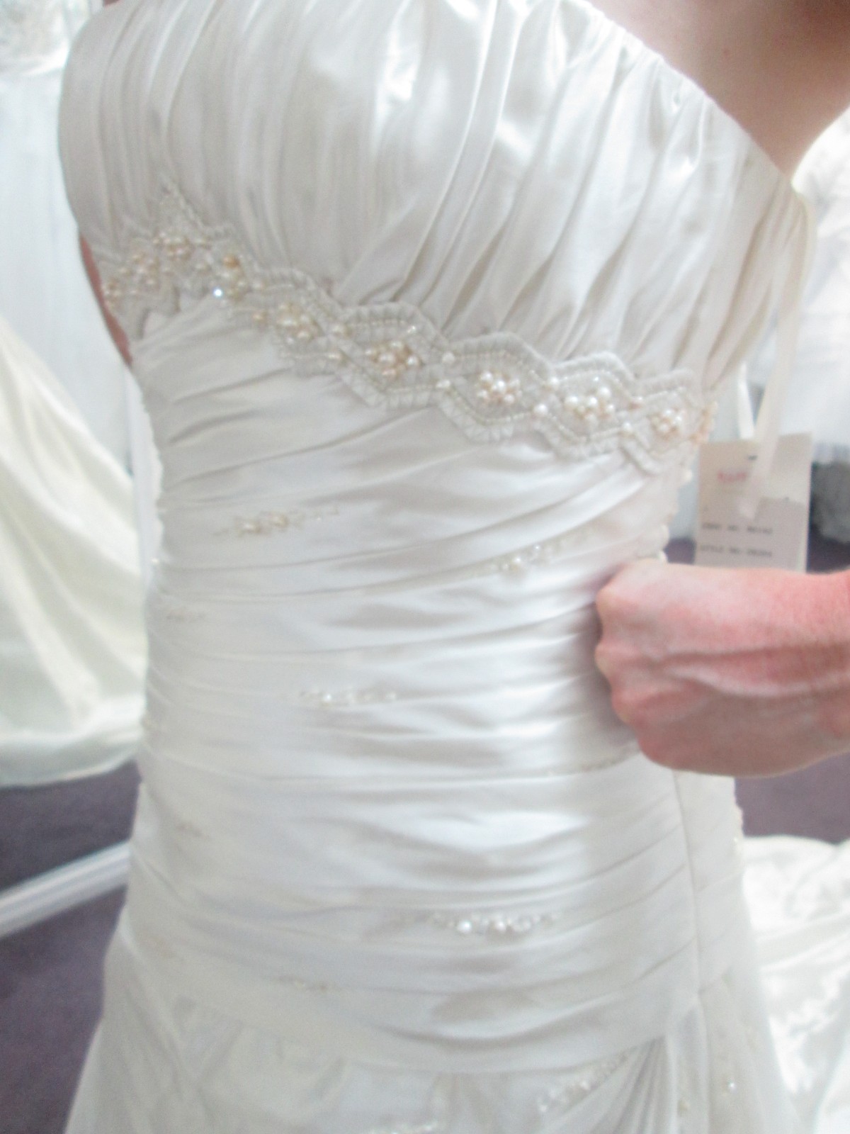 La Sposa Legado Size 8 Wedding Dress, Empire Pearls, Ivory Fit & Flare Reg $4999