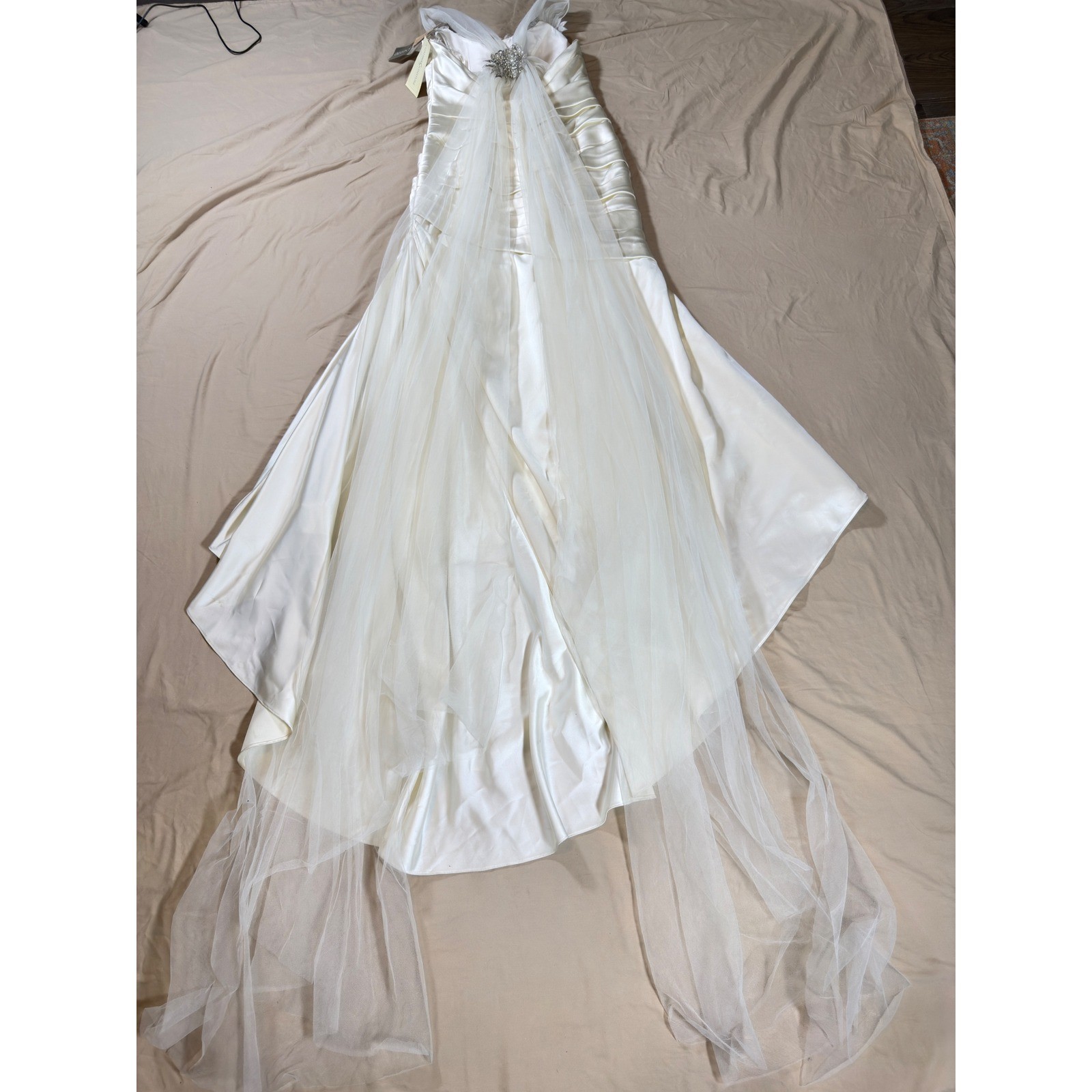 Galina Signature Wedding Dress Womens 10P Ivory Ruched Mermaid Beaded 7SPK472