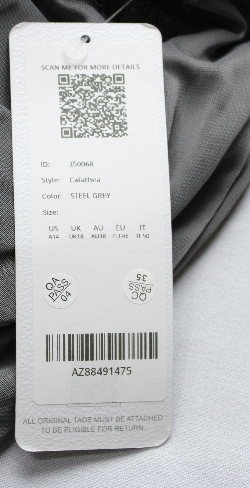 Azazie Women’s Calathea A-Line Lace Mesh Dress AP2 Steel Grey Size: A14 NWT
