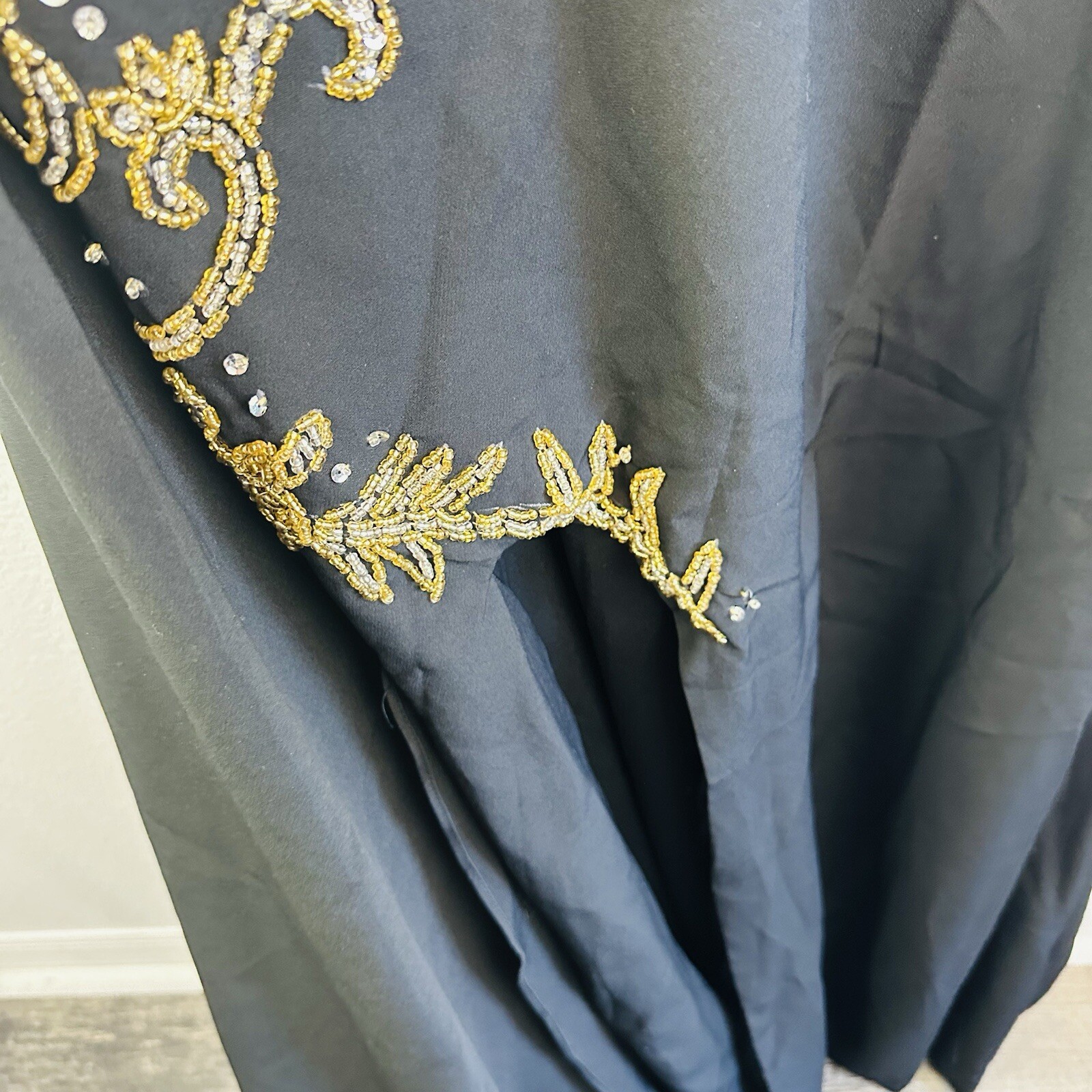 Black Gold Beaded Handmade Long Gown With Train See Measurements