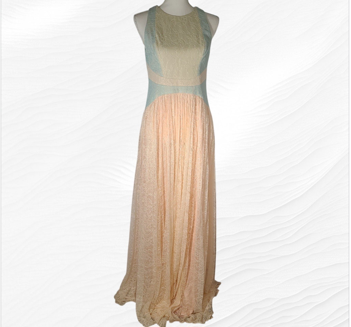 Adrianna Papell Halter Neck Sleeveless Ruched Lace Dress Apricot Multi Size 10