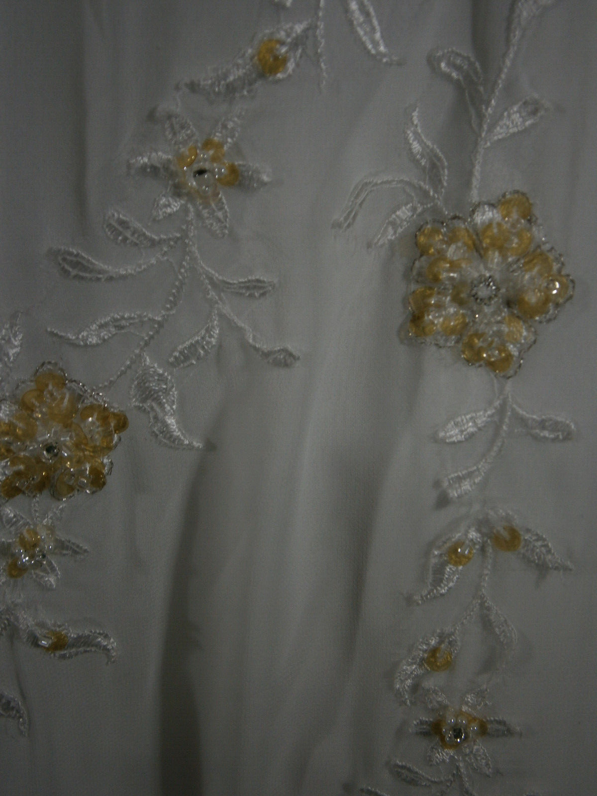 D. Michalik Wedding Dress Off-White Chiffon Strapless Beaded Gold Sequins Train