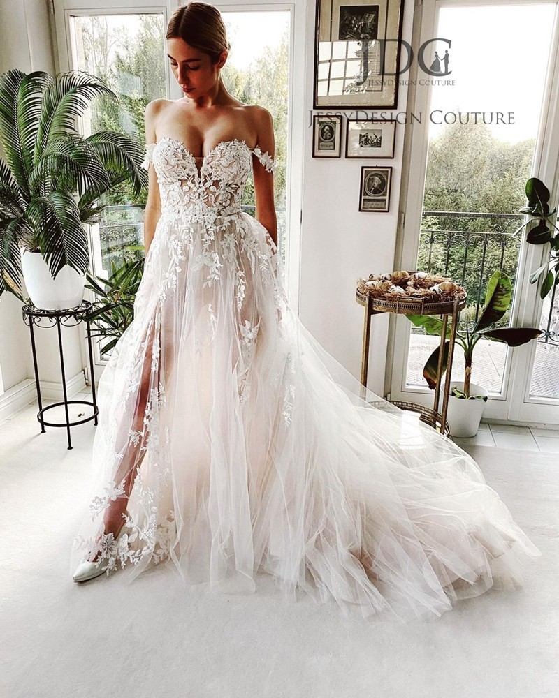 Illusion Lace Wedding Dress Bridal Gown 32-60 Plus Size Buttons Slit Beaded