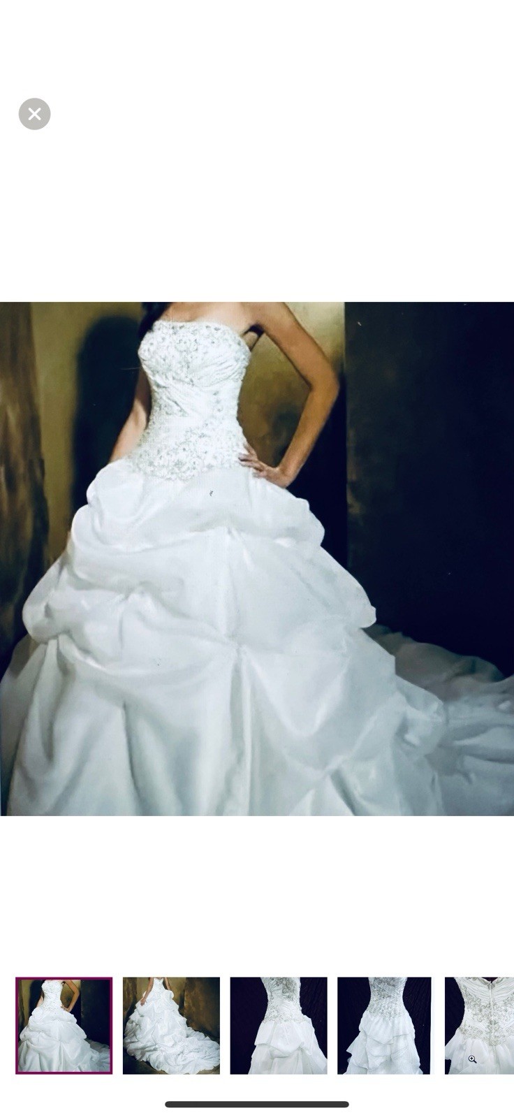 Allure Bridal Strapless Sweetheart Wedding Dress Chapel Train Satin Organza 8326