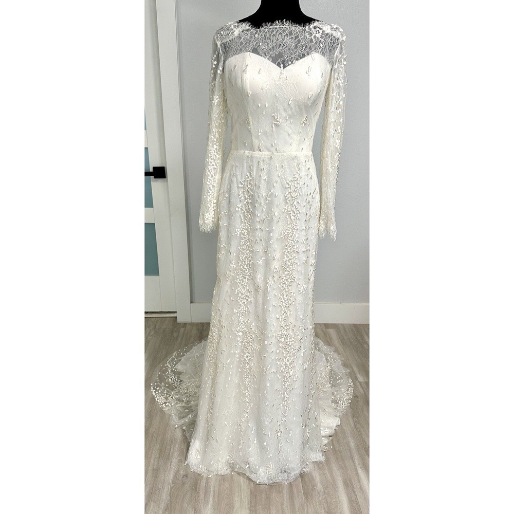 Unbranded Lace Wedding Dress Women 4-6 Ivory Excellent Long Sleeve Train Gown