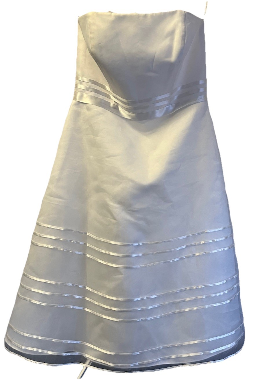 David’s Bridal Tea Length White Strapless Organza A-line Wedding Dress Size 14