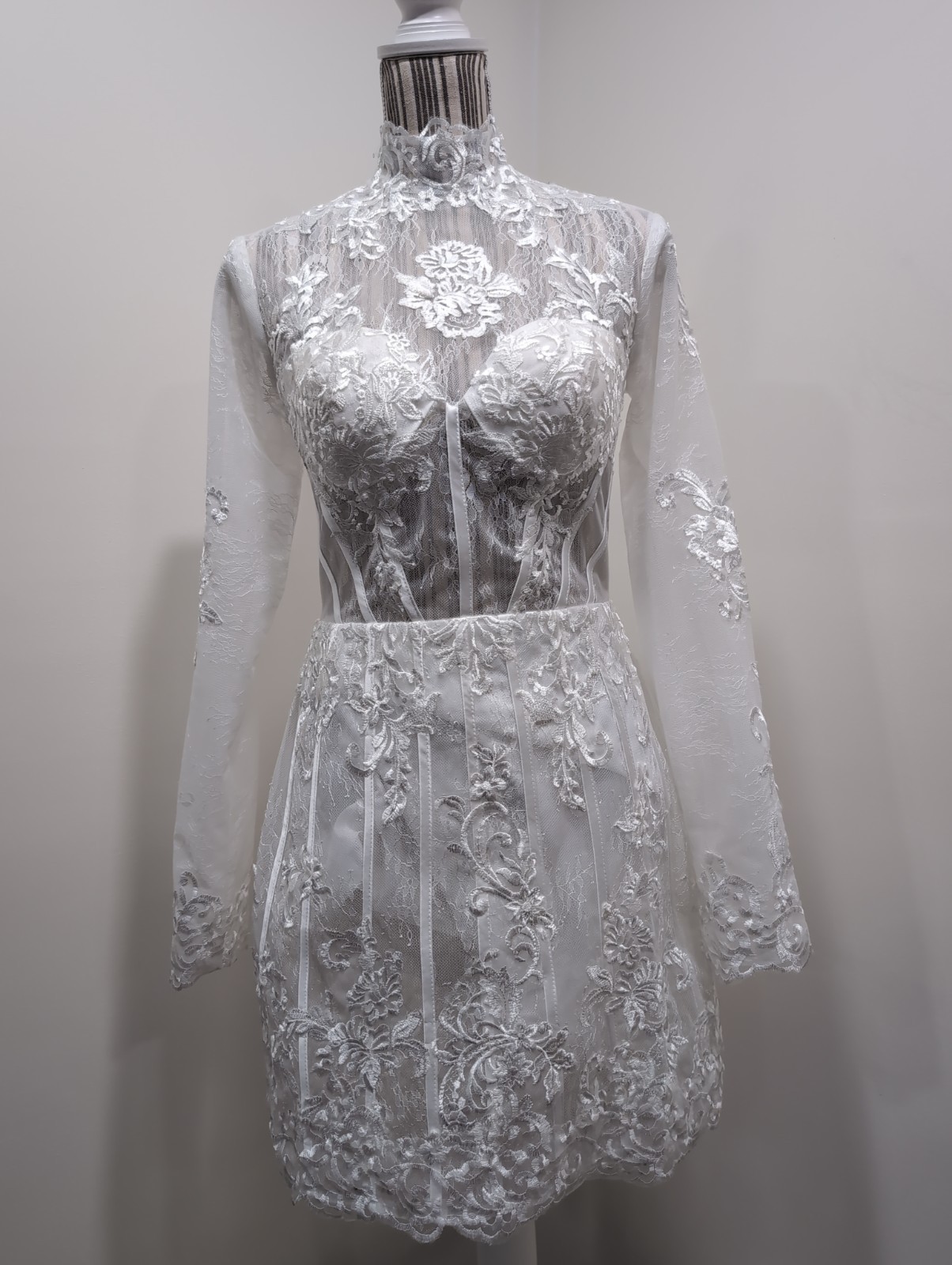 Women’s White Lace Applique High Neck Short Wedding Dress Angel Whimsy Coquette