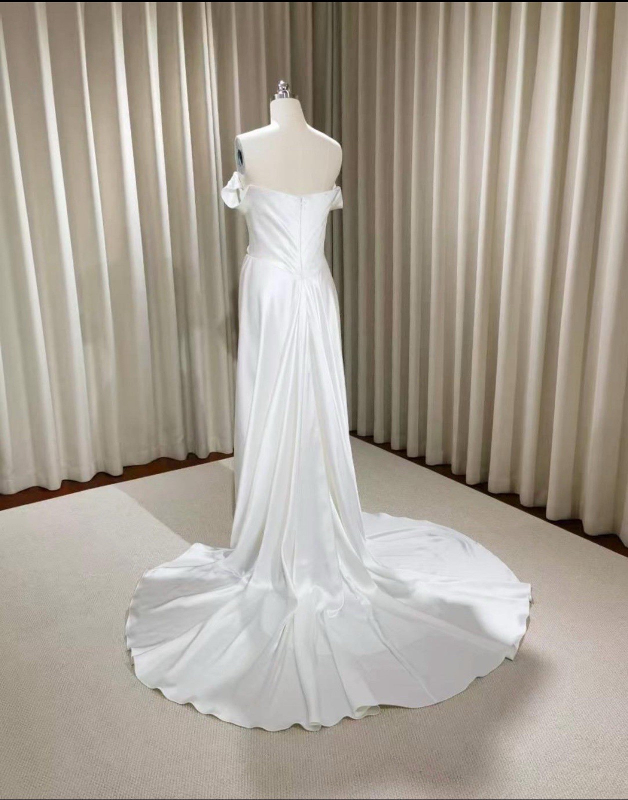 Custom NWT Satin Corset Wedding Gown With Removable Cape And Arm Straps