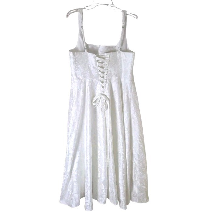 Ivory Brocade Dress 16 Tea Length Corset Sleeveless Padded Lined Full Skirt NWT
