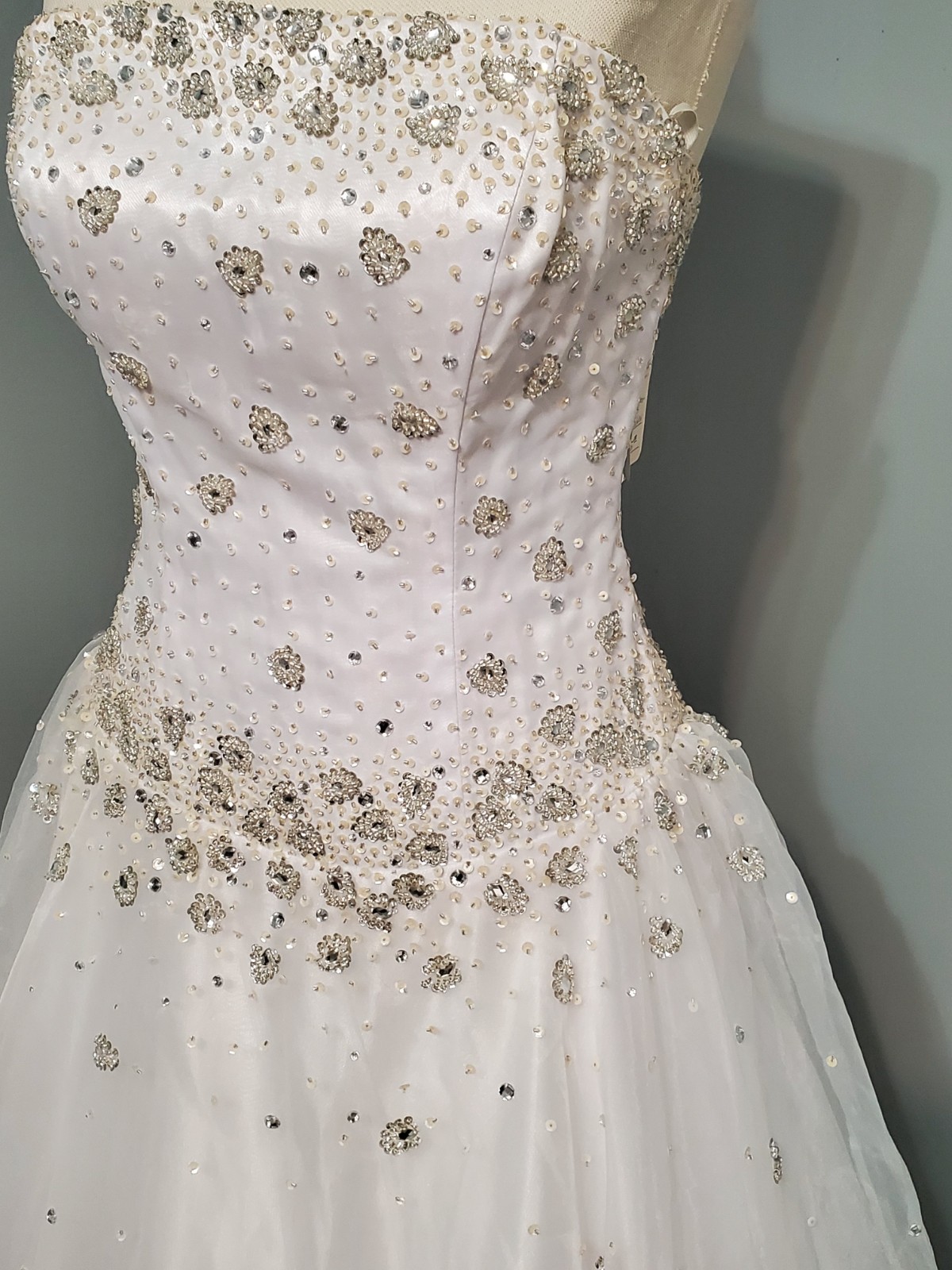 Mary’s Bridal White Wedding Dress Strapless Beaded Ball Gown w/ Bolero Jacket 10