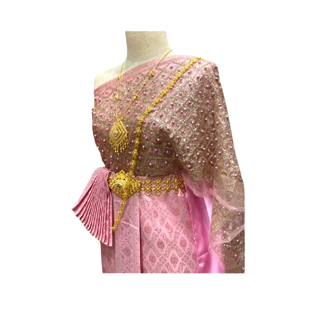 Chud Thai Traditional Wedding Dress Cloth Skirt # F Pink Lotus Accessories