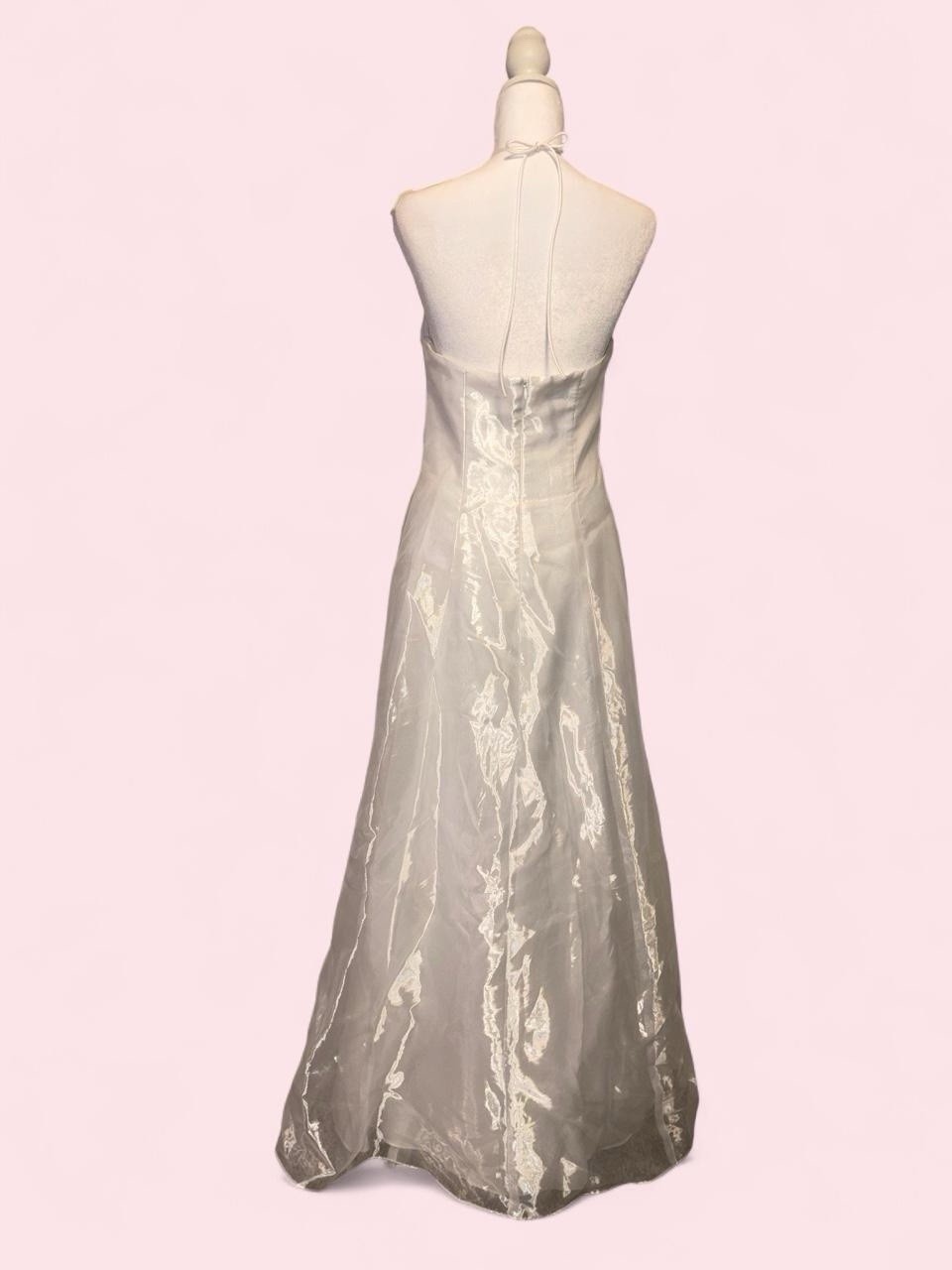 Blondie Nites by Jaslene Ivory Halter A-Line Beaded Full-Length Dress Size 9
