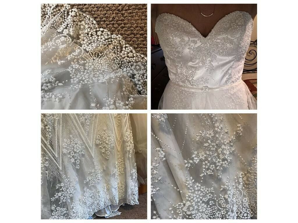 Tara Keely Hayden 2659 Wedding Dress Gown 8-12 Off-White Tulle Sparkle Open Back