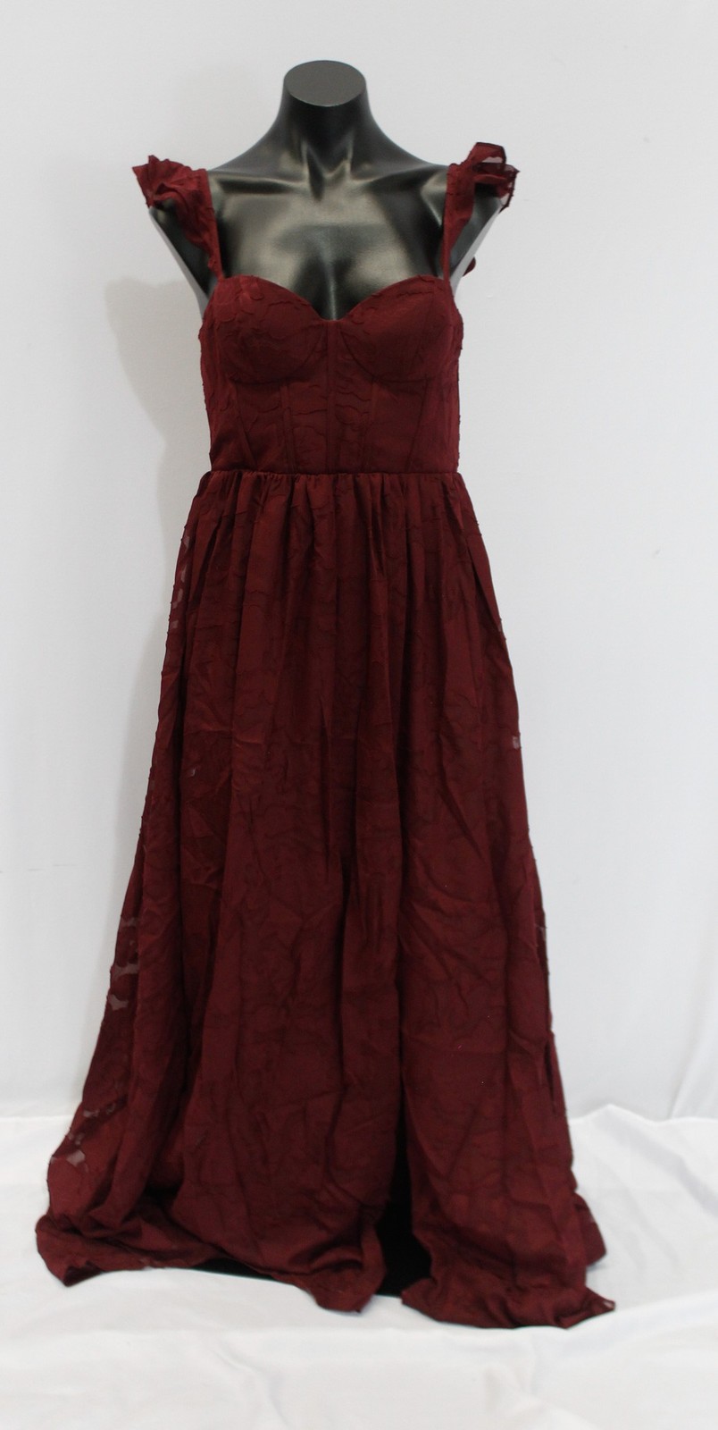 Azazie Women’s A-Line Ruched Floral Burnout Dress AP2 Cabernet Size: A6 NWT