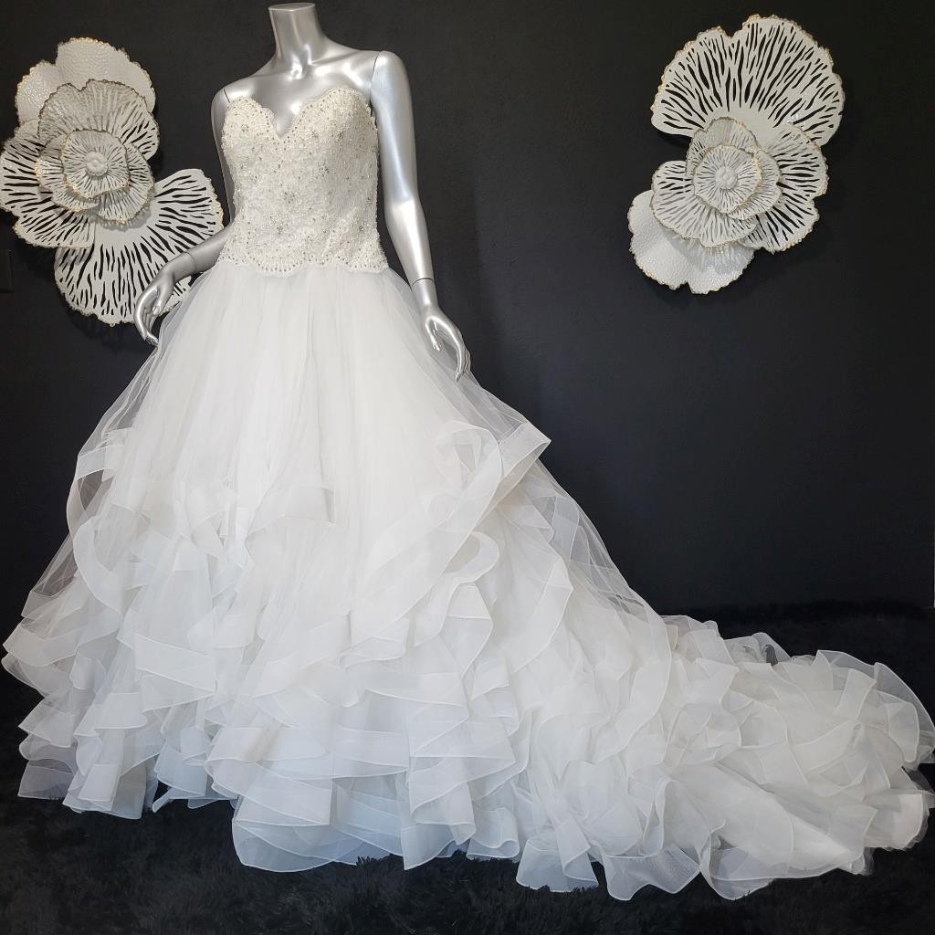 NWT~$2250~MORILEE~6/8~IVORY EMBELLISHED STRAPLESS FIT & FLARE WEDDING DRESS