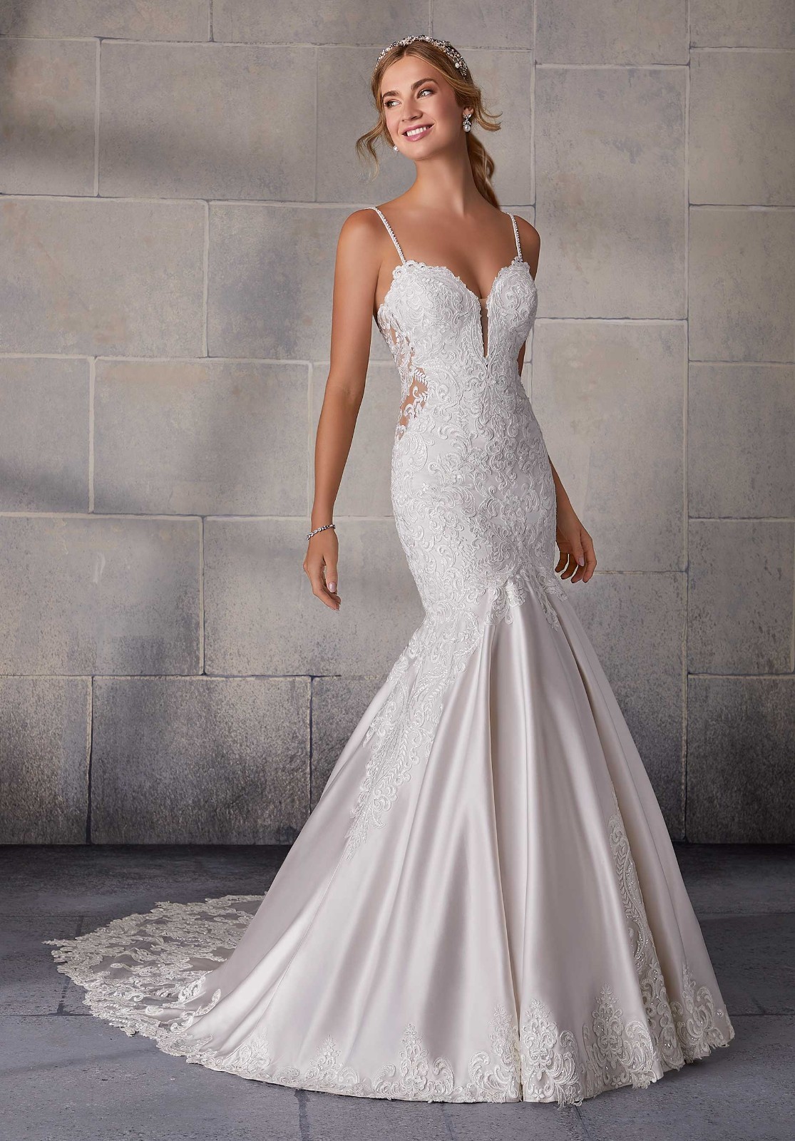 Morilee Bridal Mermaid Satin Lace Wedding Dress 2121 Sinead Ivory Candlelight 12