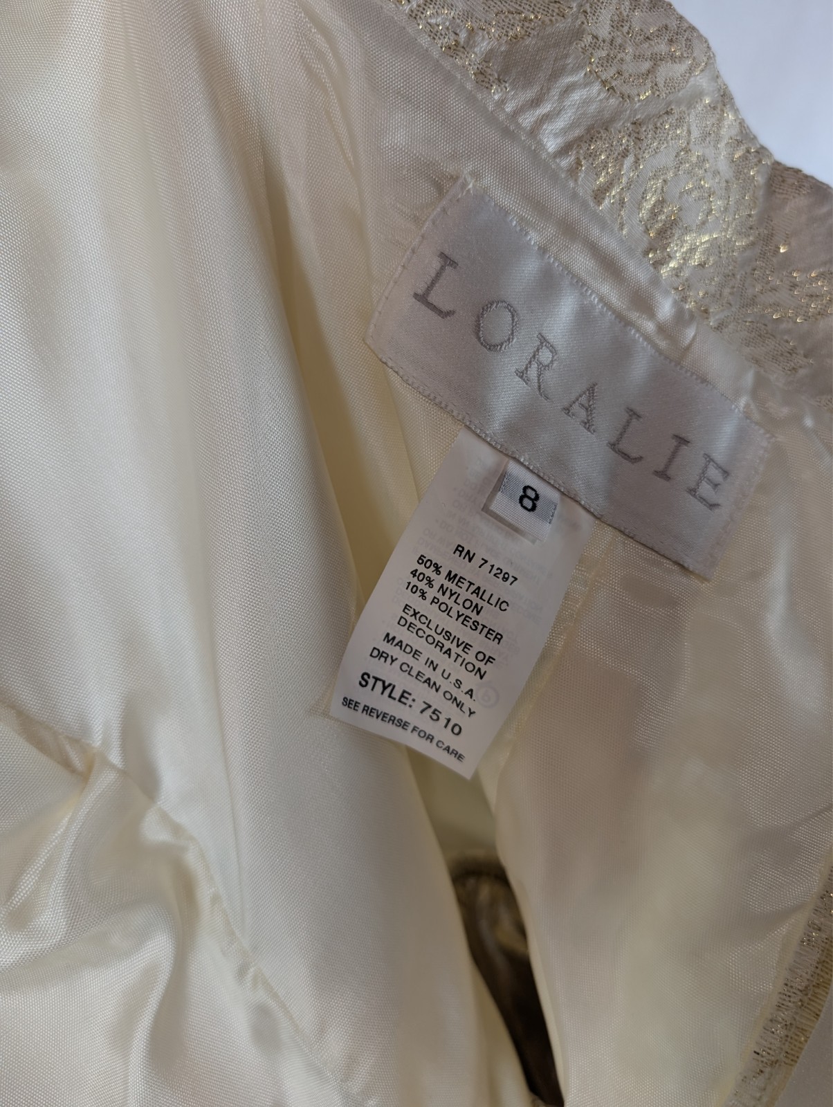 Loralie Ivory Gold Jacquard Halter Wedding Gown 40s 50s Era Layered Tulle Size 8